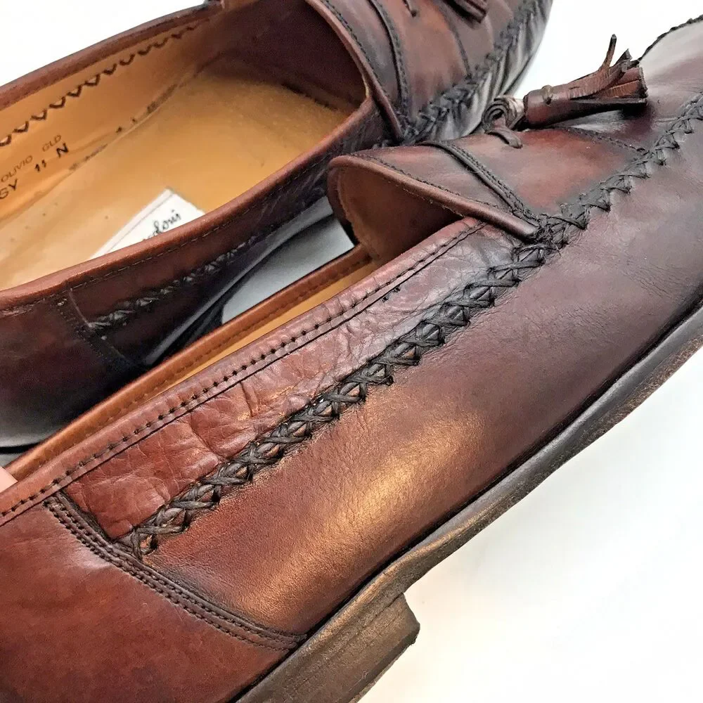 Sandro Moscoloni Leather  Tassel Loafers Men's 11N Brown Olivio Gld Slip On Shoe